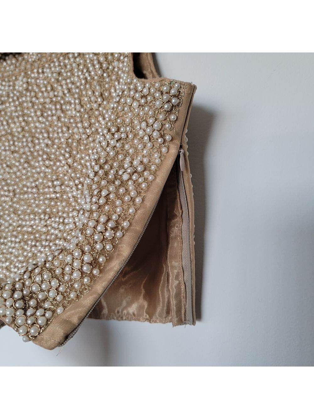 Festival Season Pearls Beaded Tan Women's Crop Top - Picture 5 of 8